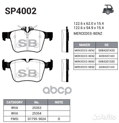 SP4002 колодки дисковые задние MB W205/S205 1