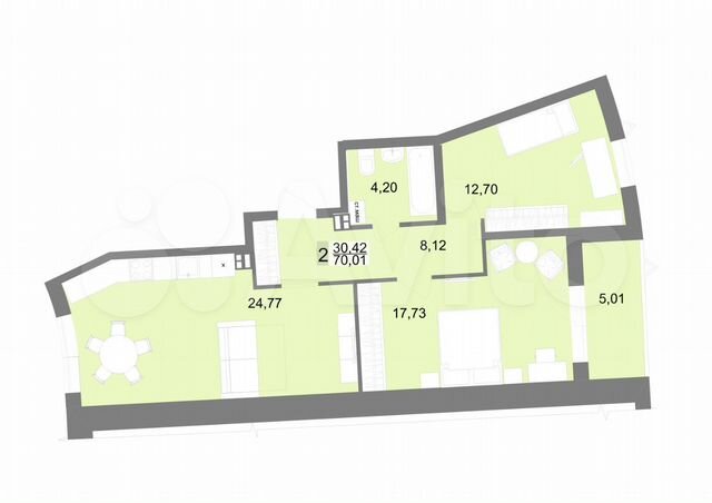 2-к. квартира, 70 м², 5/23 эт.