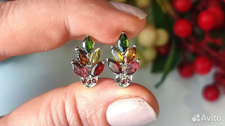 Серьги с природными турмалинами, 3,06ct, 925
