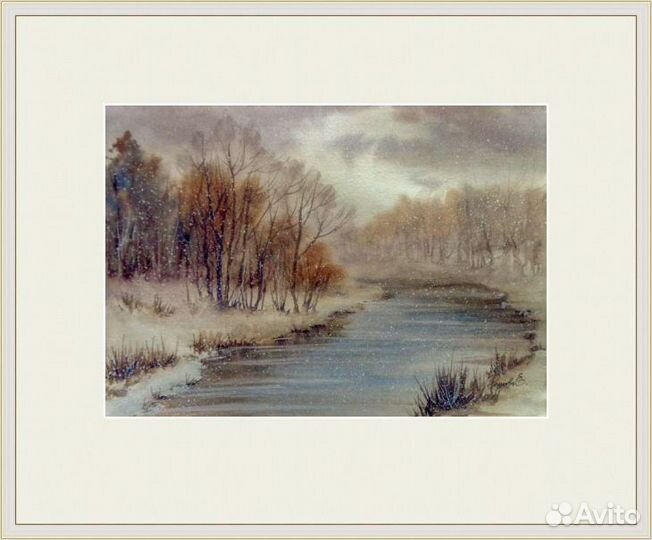 Картина акварелью, зима,зимний пейзаж