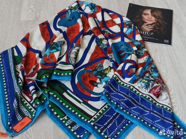 Шелковый платок Шаль Hermes ручной шов