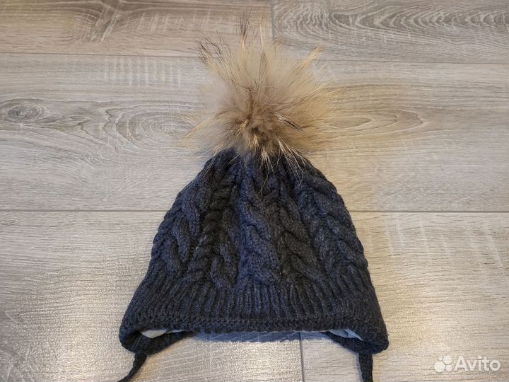 Шапка Baby Go р.46-48 с натуральным помпоном