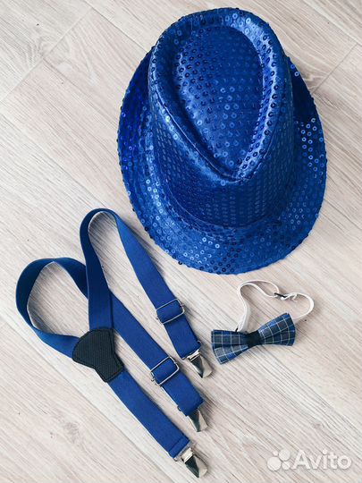 Шляпа стиляги, бабочка, подтяжки