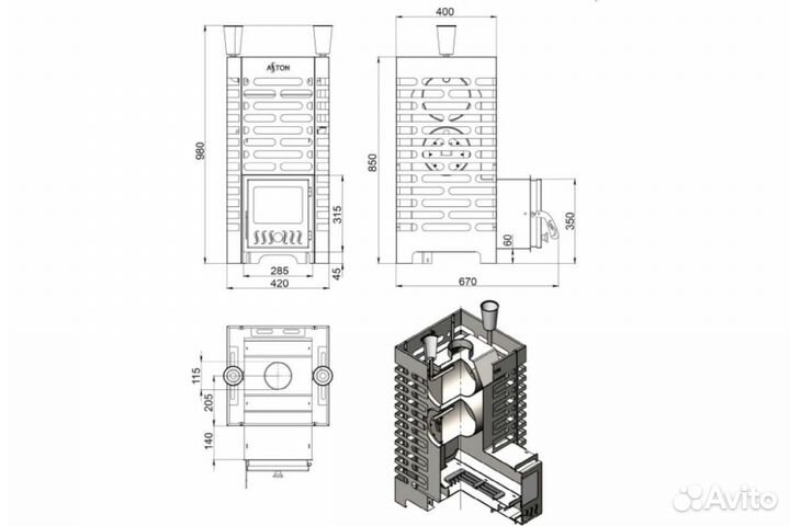 Печь для бани aston 20 inox