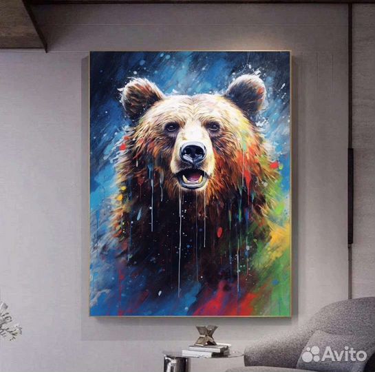 Яркая картина маслом медведь