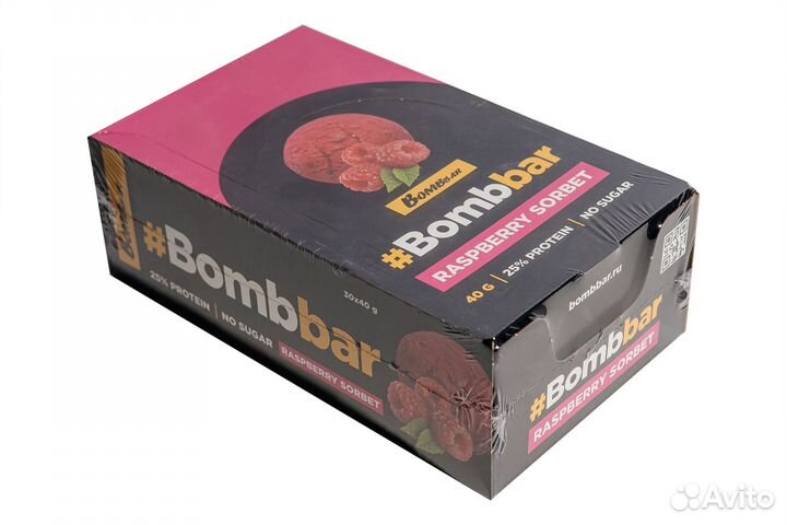 Протеиновый глазированный батончик Bombbar, малино