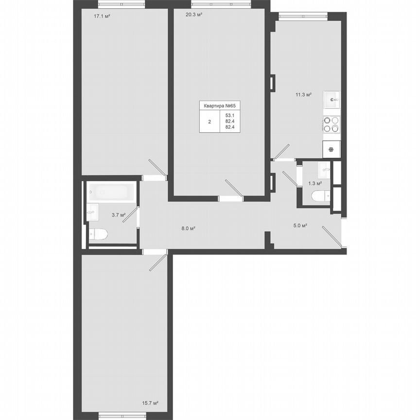 3-к. квартира, 82,4 м², 1/4 эт.