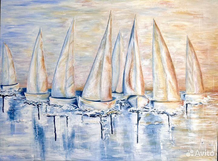 Картина на холсте текстурная «Парусная Регата«