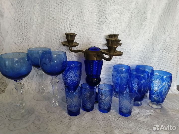 Цветной хрусталь (кобальт ) СССР. Подсвечник