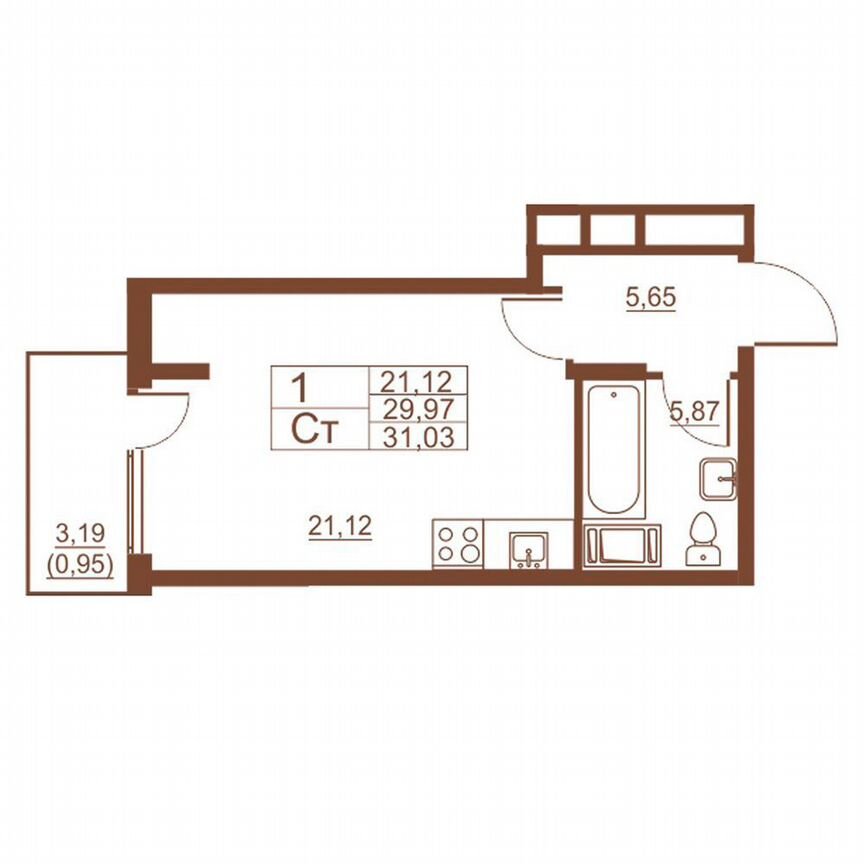 Квартира-студия, 30,1 м², 8/11 эт.