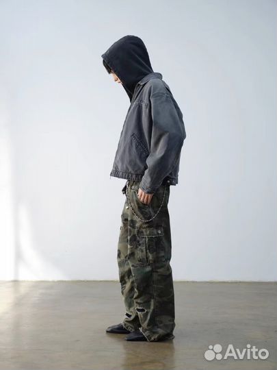 Винтажные камуфляжные брюки/дж. с низкой посадкой
