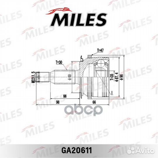 Шрус miles GA20611 MMC L200/pajero/montero spor