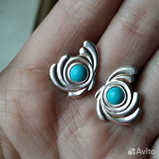 Серьги винтаж голубая бирюза