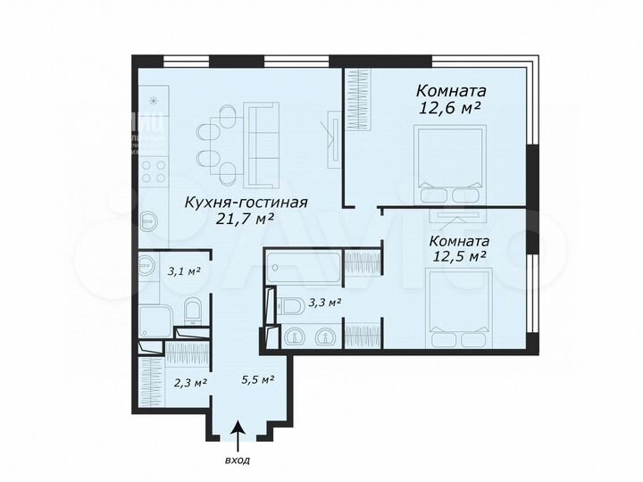 2-к. квартира, 59,2 м², 15/25 эт.