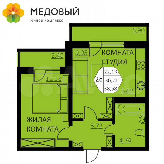2-к. квартира, 38,6 м², 9/14 эт.