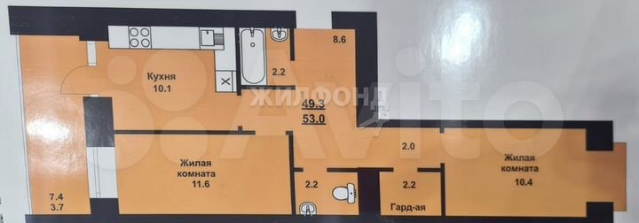 2-к. квартира, 53,8 м², 4/10 эт.