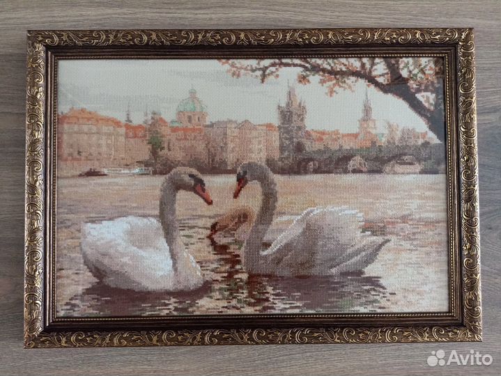 Картина вышитая крестом Лебеди