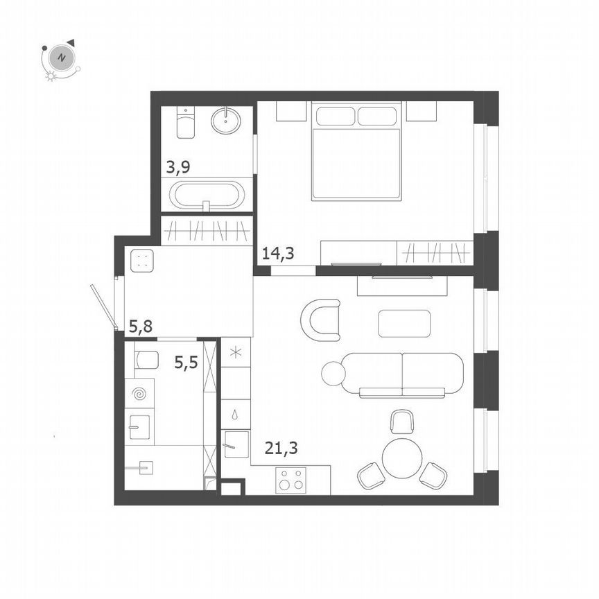 1-к. квартира, 50,8 м², 3/9 эт.