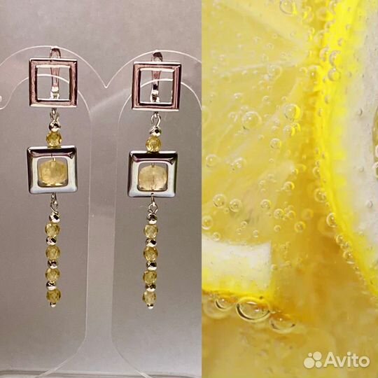 Серьги серебро с цитрином
