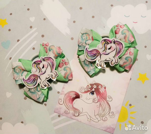 Резинки бантики ручной работы Единороги