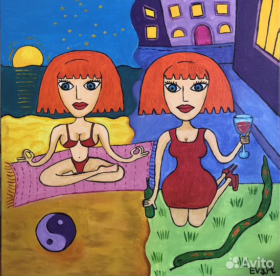 Картина акрилом близнецы