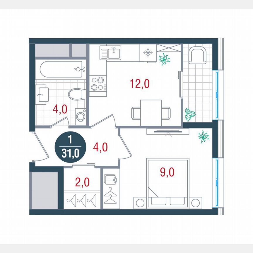 1-к. квартира, 31 м², 20/26 эт.