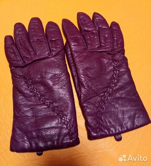 Перчатки кожаные женские, цвет баклажан