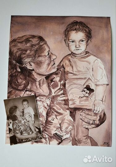 Портрет по фото акварелью на заказ