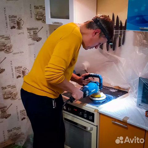 Полировка плит,убираю след углей кальяна,фольги