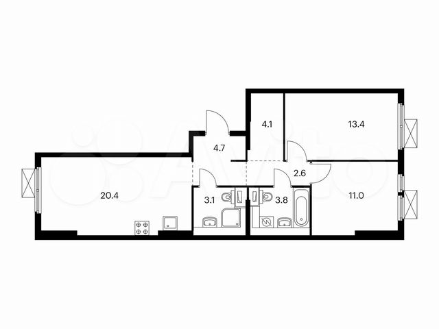 2-к. квартира, 63,1 м², 8/14 эт.