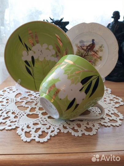 Бокал с блюдцем дулево белая рябина