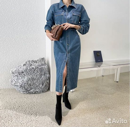 Платье-комбинезон деним джинсовое 44 размер