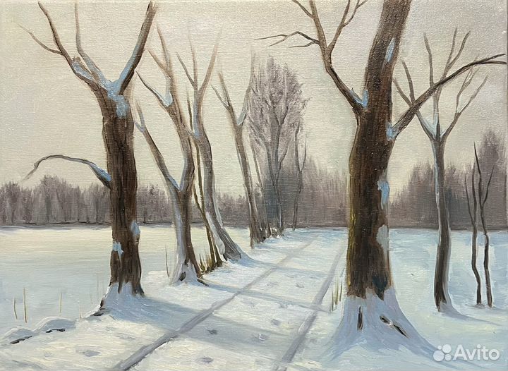 Картина маслом зимний пейзаж