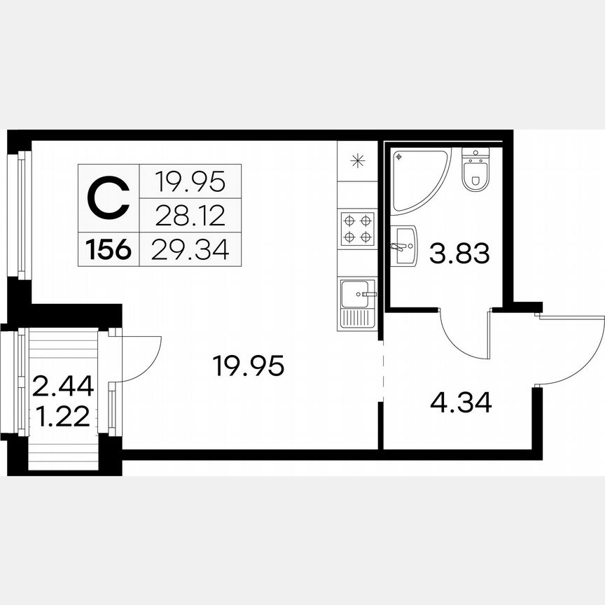 Квартира-студия, 29,3 м², 2/15 эт.