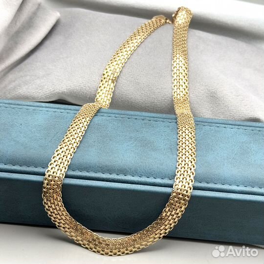 Золотое четырехрядное широкое ожерелье 585 пробы