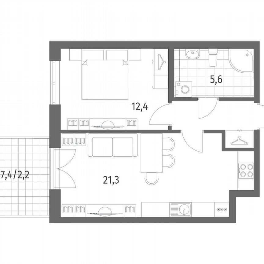 1-к. квартира, 45,7 м², 1/9 эт.