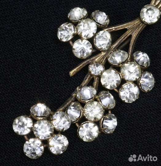 Брошь Ветка, серебро и горный хрусталь, 875 проба