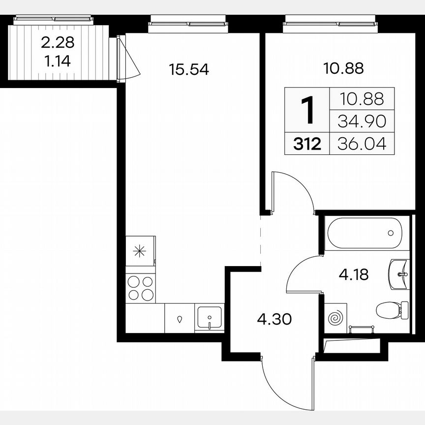 1-к. квартира, 36 м², 4/9 эт.