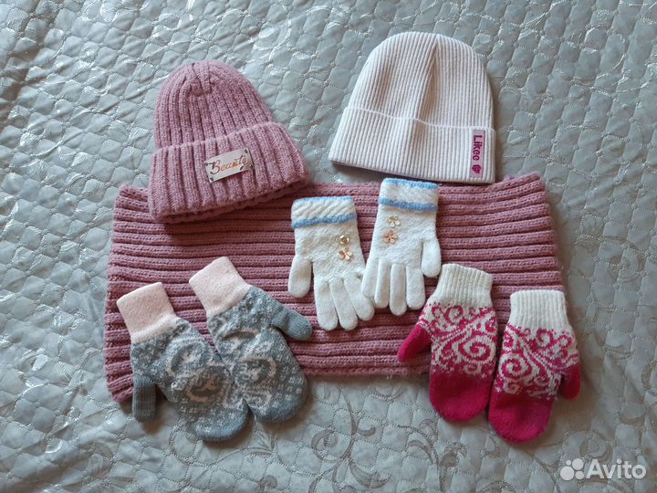 Набор шапка, снуд, варежки, перчатки для девочки