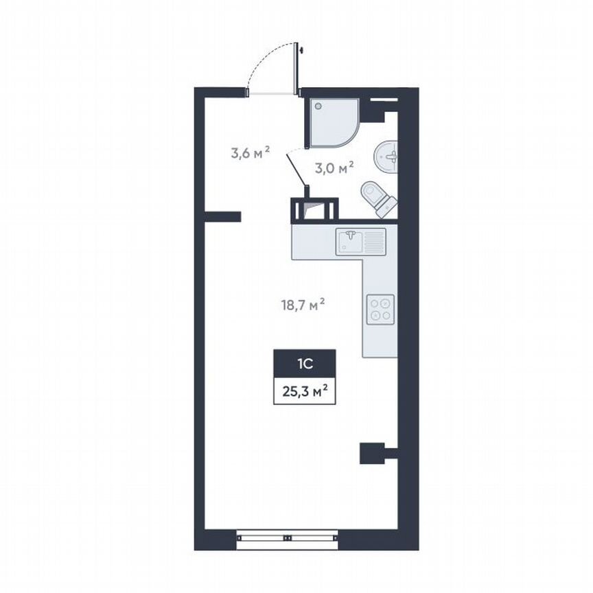 Квартира-студия, 25,3 м², 11/18 эт.