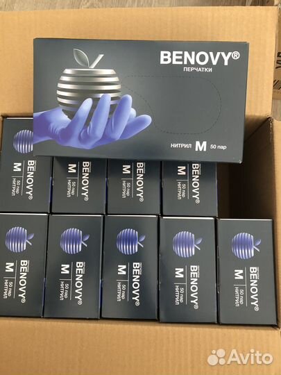 Перчатки одноразовые нитриловые Benovy