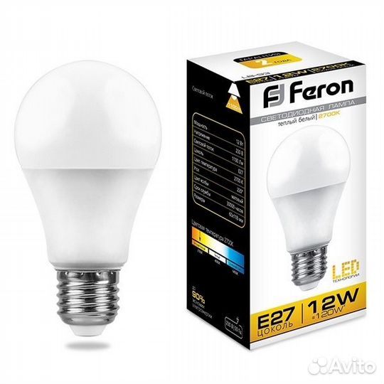 Лампа светодиодная Feron LB-93 A60 12W 2700K 230V E27 теплый свет