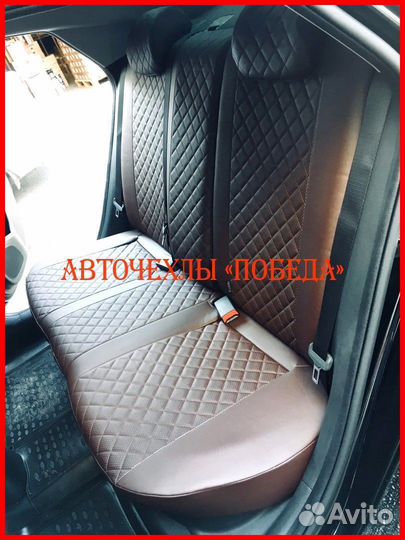 Чехлы Hyundai Sonata из экокожи шоколадные Ромб