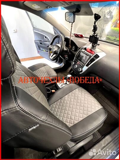 Чехлы Kia Ceed 1 из экокожи чёрно-серые Ромб