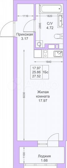 Квартира-студия, 27,5 м², 6/25 эт.