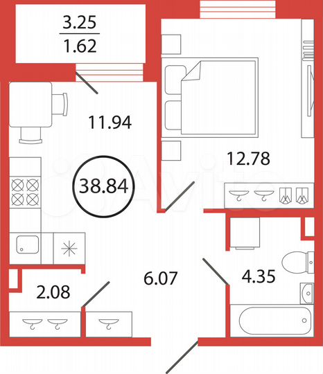1-к. квартира, 38,8 м², 5/12 эт.