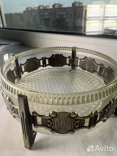 Конфетница СССР мельхиор + хрусталь