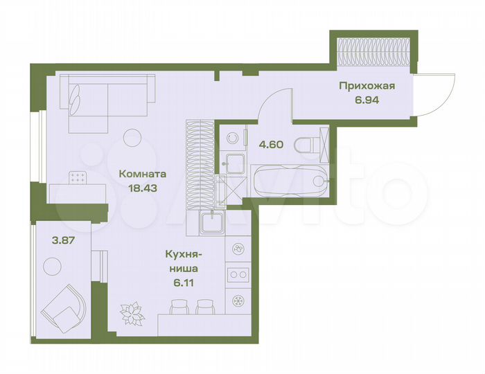 Квартира-студия, 40 м², 4/7 эт.