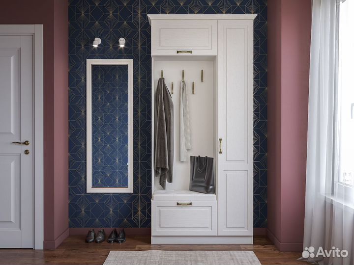 Прихожая Ливерпуль 13.21 с карнизом, цвет ясень ваниль/белый, шхгхв 108,2х43,5х223,5 см., универсаль