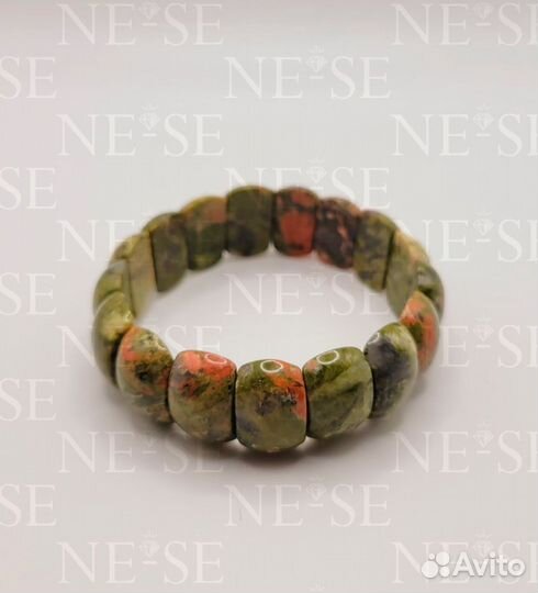 Браслет нат. Яшма зеленая 19см